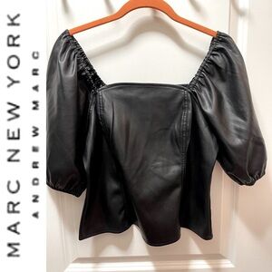 NWOT Marc New York Vegan Leather Off the Shoulder Puff Sleeve Zip Back